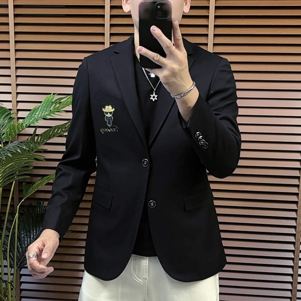 时尚休闲长袖平驳领韩版休闲修身型西服上装修身