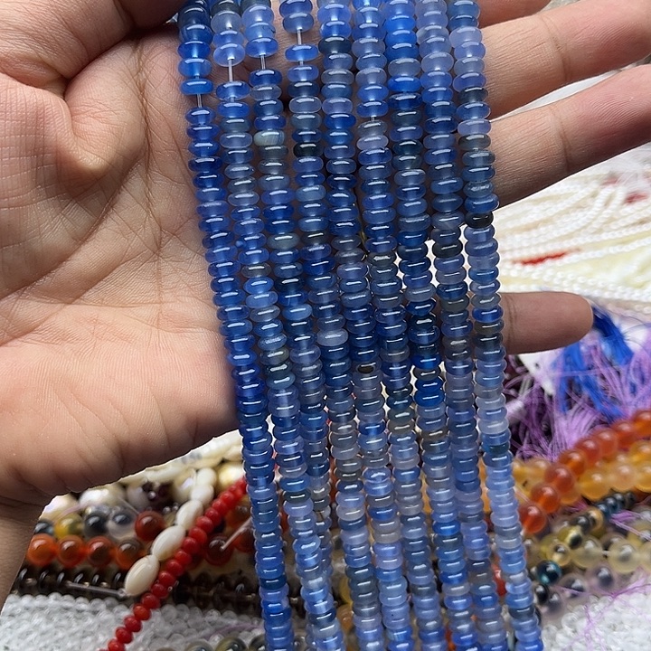 玛瑙/玉髓未镶嵌珠宝半成品一条6mm左右蓝玛瑙算盘珠