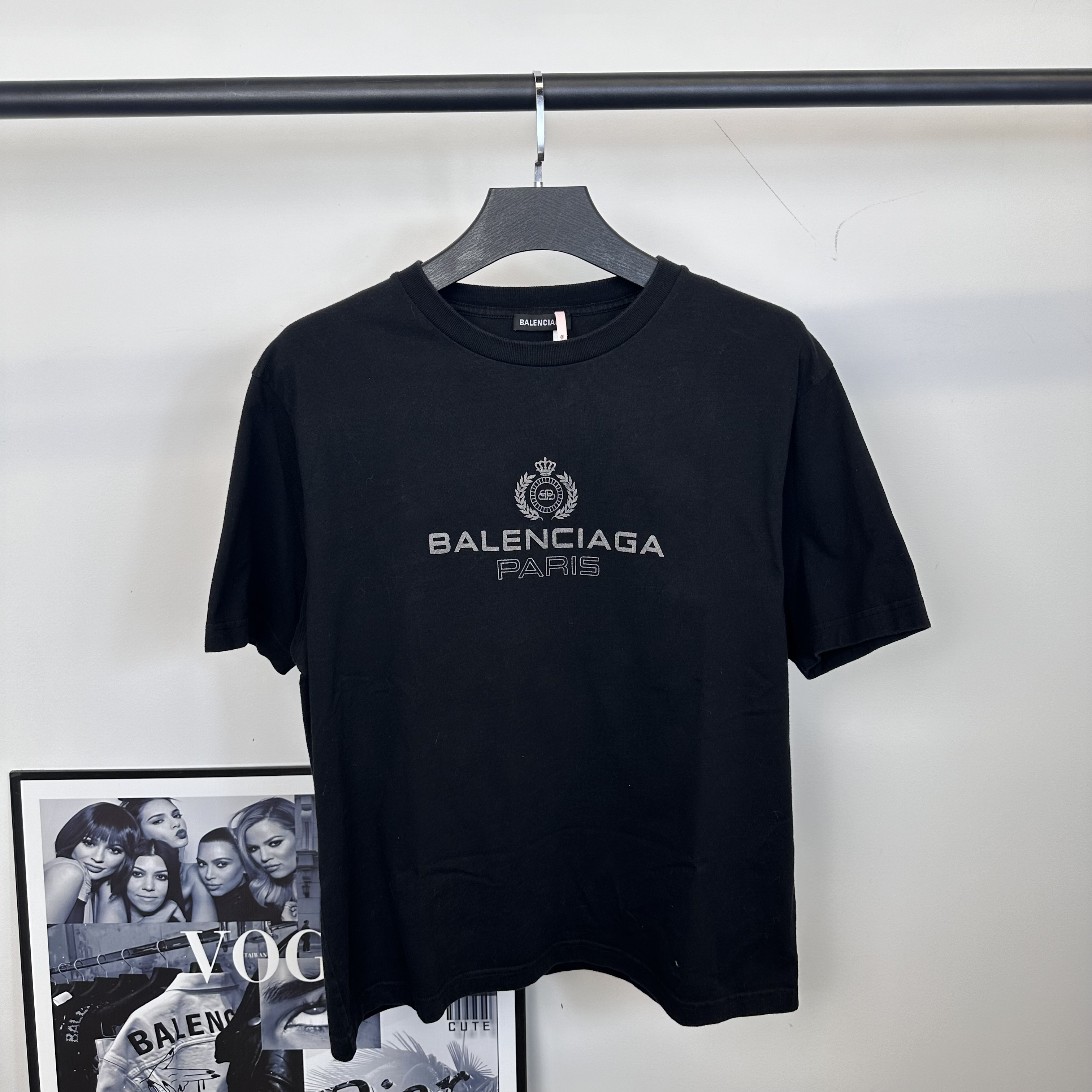 99新 Balenciaga/巴黎世家 皇冠麦穗印花黑色短袖/L码