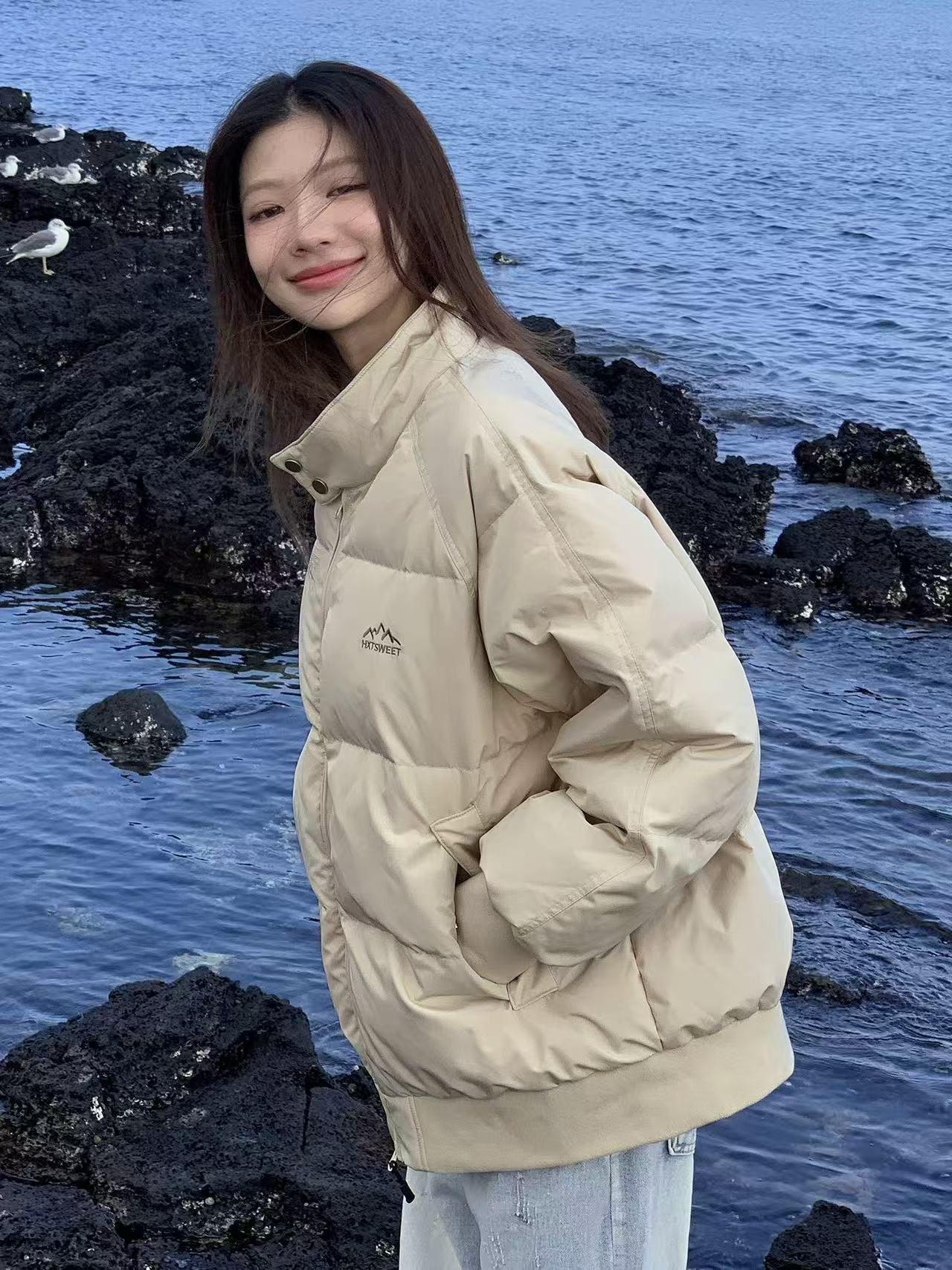 C3D两色“山脉”隐藏拉链棉服外套