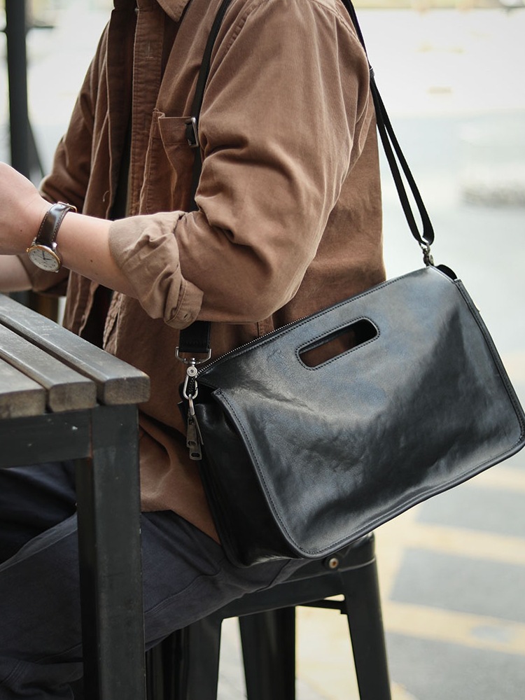 高端正品真皮手提包男高级感通勤包公文包商务横款邮差斜挎包