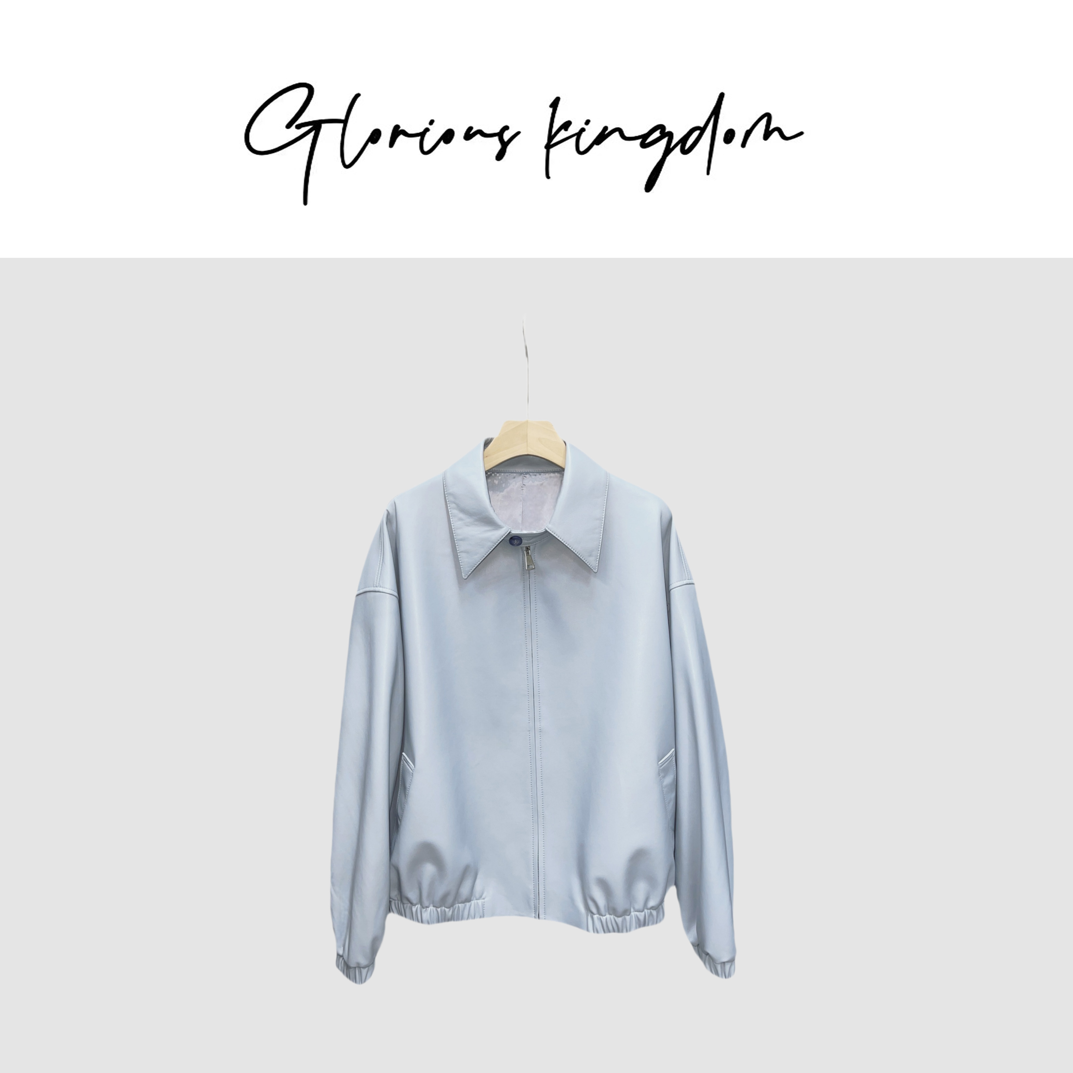 GK【雾都】软糯细腻真皮女士翻领皮衣 休闲外套雾柔水蓝百搭P50097