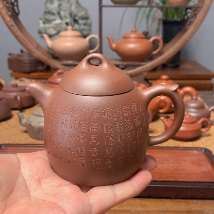 茶壶紫砂百福秦权工艺师刻绘