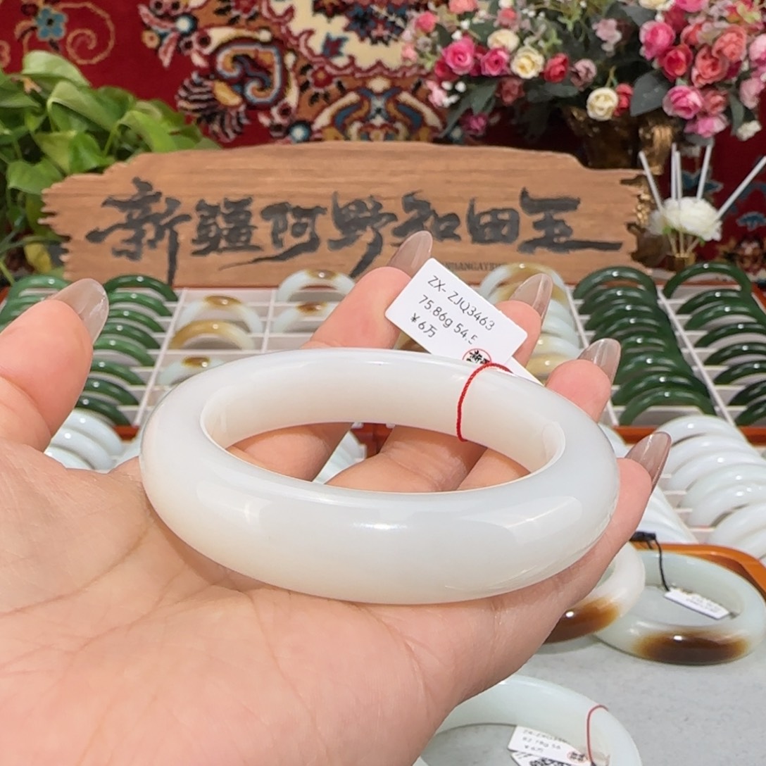 和田玉未镶嵌手镯天然新疆和田玉羊脂白玉手镯正圈条宽14+油熟