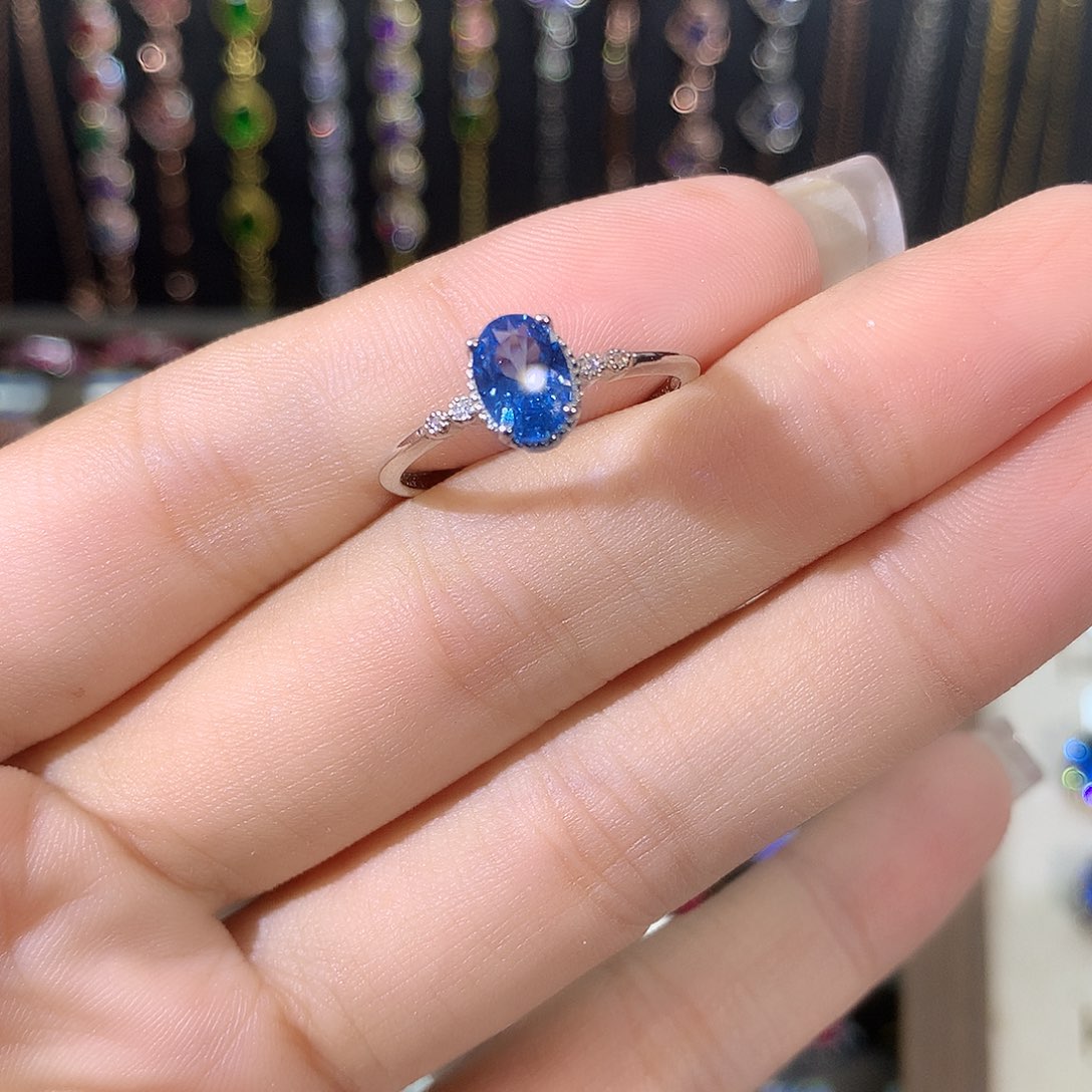 戒指蓝宝石银S925镶嵌白57矢车菊