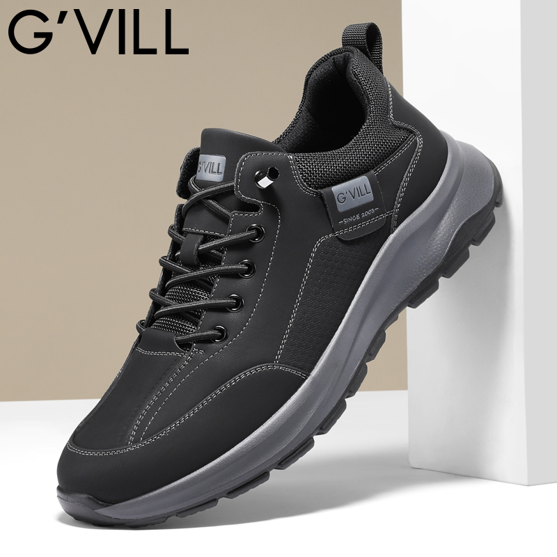 G-vill/贵之步真皮牛皮休闲皮鞋秋冬防水耐磨男鞋软底轻便户外鞋