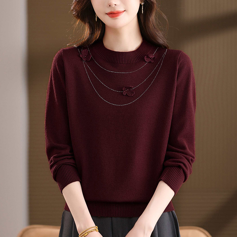 春秋2025新款大码洋气烫钻毛衣女宽松显瘦遮肉百搭秋冬针织打底衫