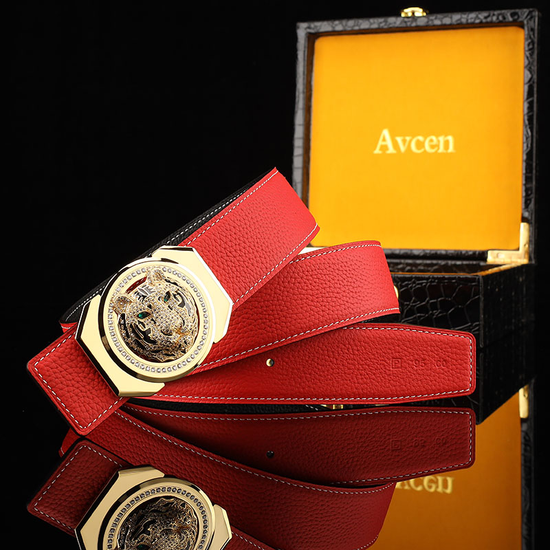 生肖老虎头皮带男士真皮时尚腰带商务时尚潮流个性双面牛皮腰带