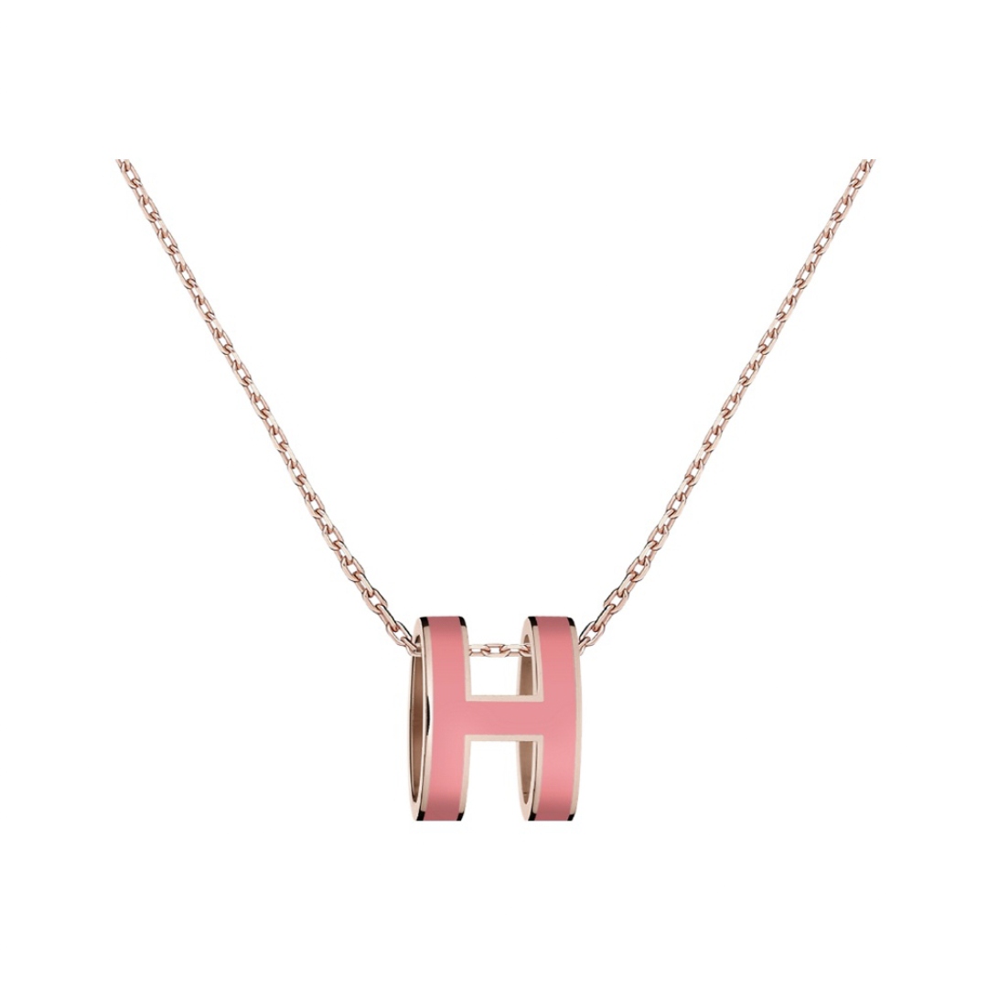 未使用 Hermes/爱马仕 pop H杜鹃粉/玫瑰金色常规款项链05481