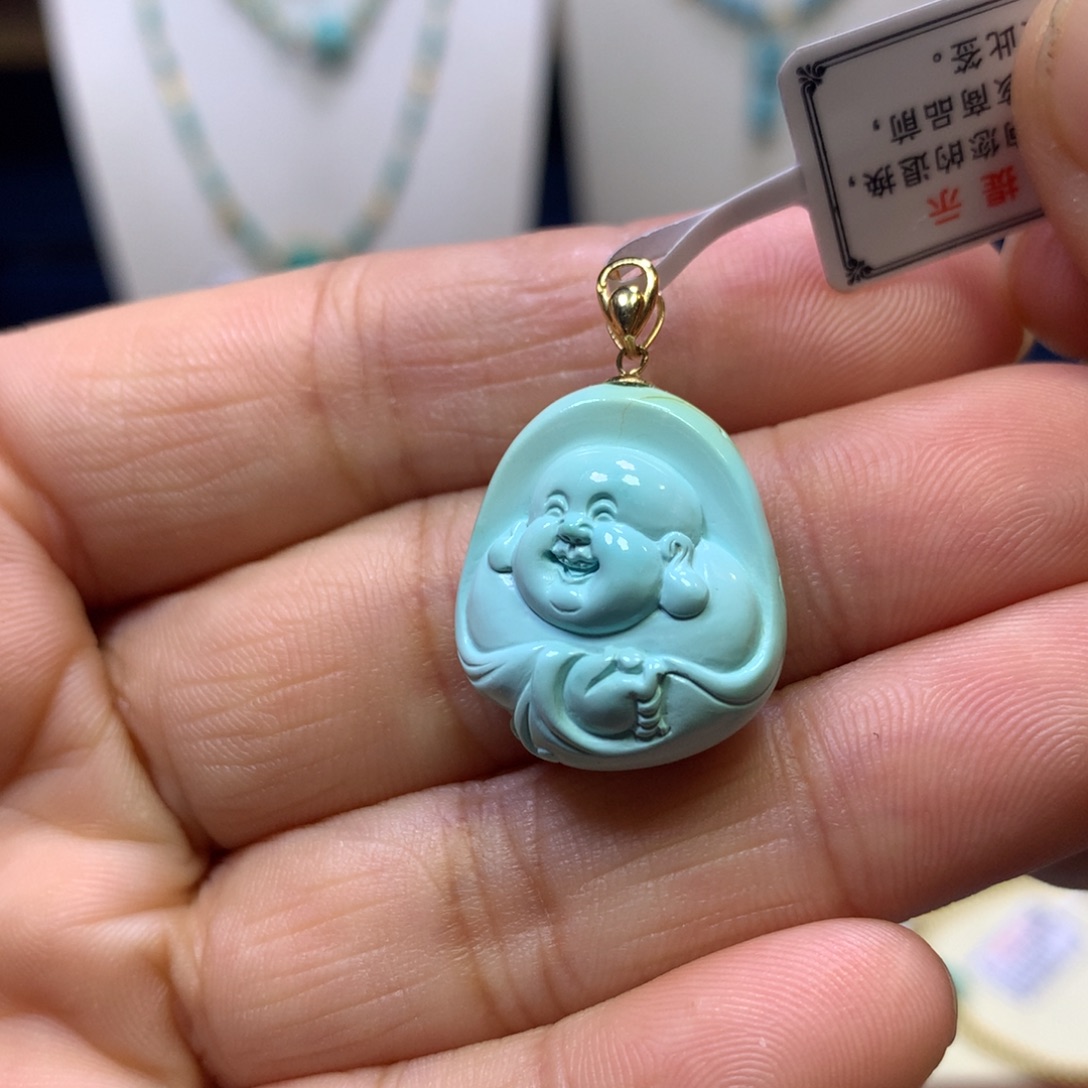 绿松石18K金镶嵌挂件