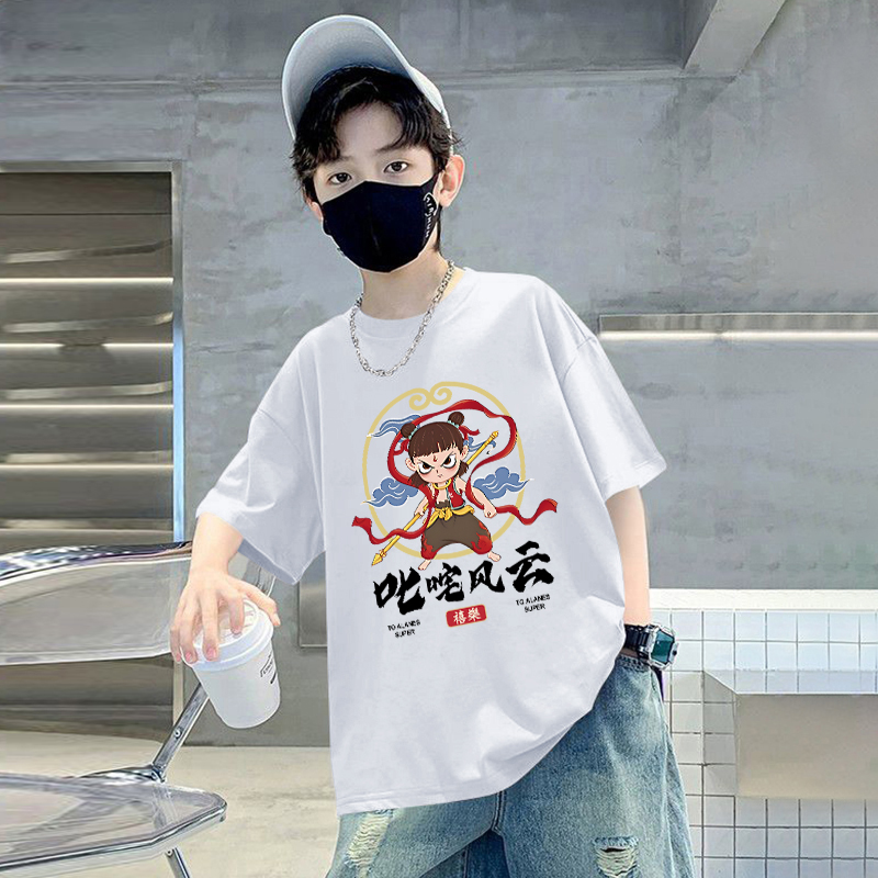 【哪吒2】100%纯棉儿童T恤短袖外贸品质2025夏半袖中大男童上衣潮T