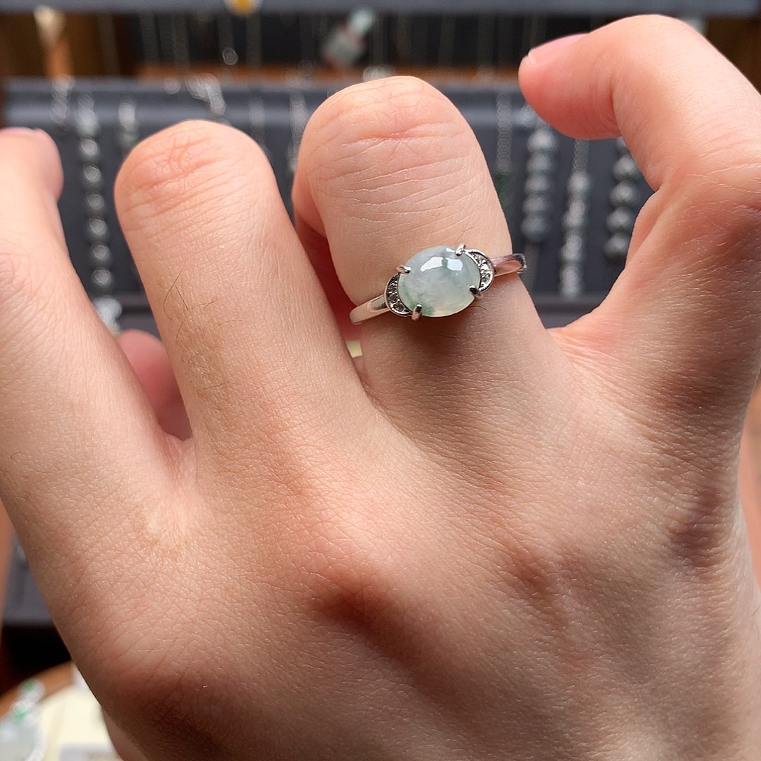 翡翠戒指银S925镶嵌0068