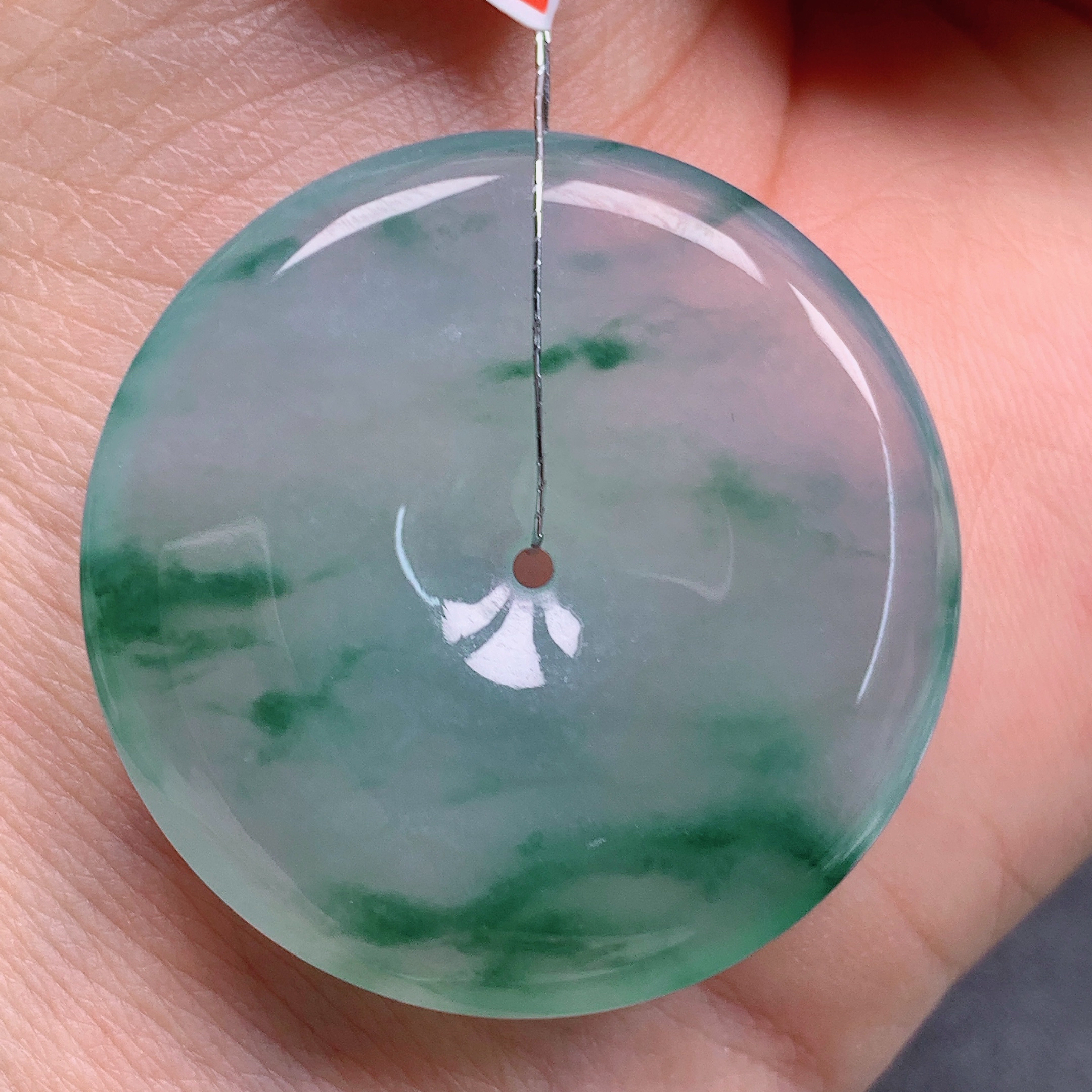 天然缅甸翡翠A货冰飘花平安扣气质精美尺寸35+6.2  643