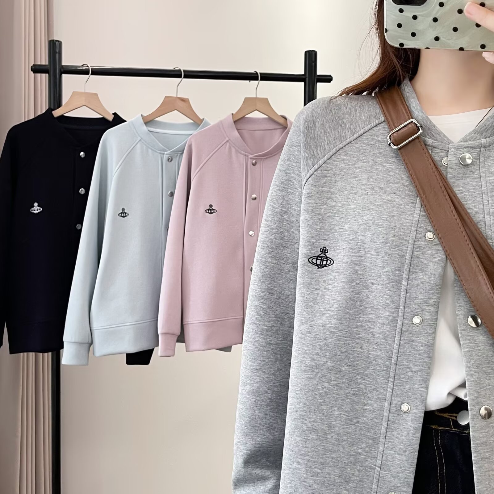 大码女装秋季新款韩版圆领刺绣棒球服女微胖MM遮肉显瘦外套上衣