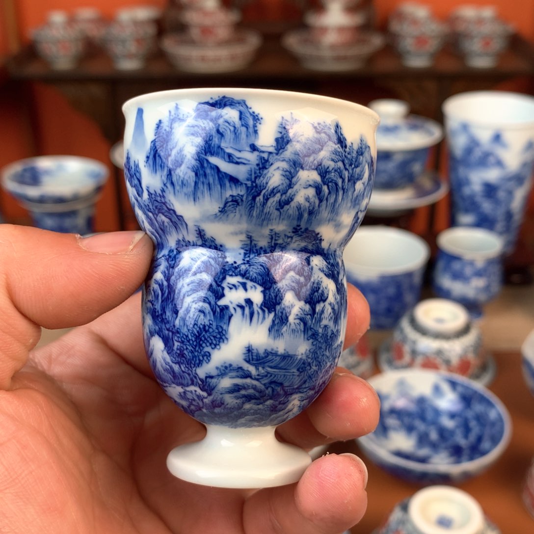 山水主人杯手工手绘