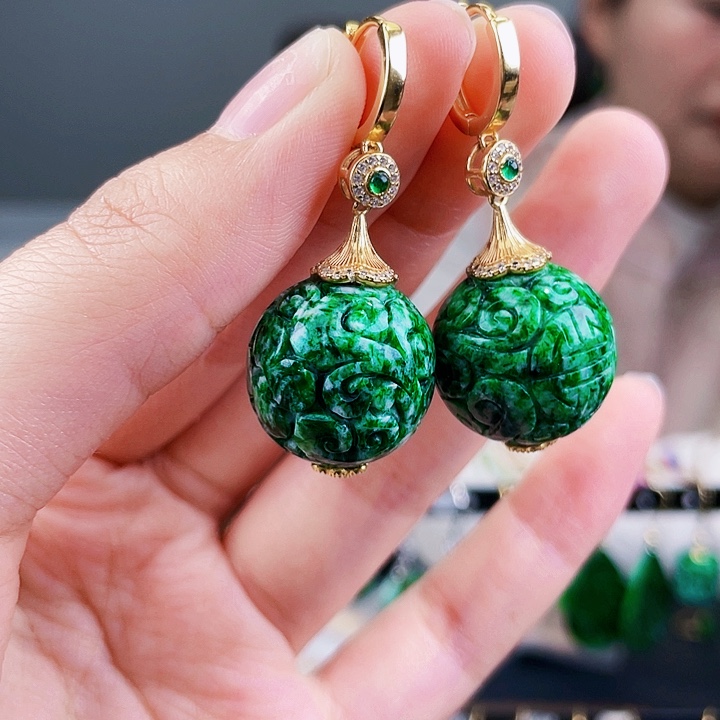 翡翠耳饰银S925镶嵌饰品