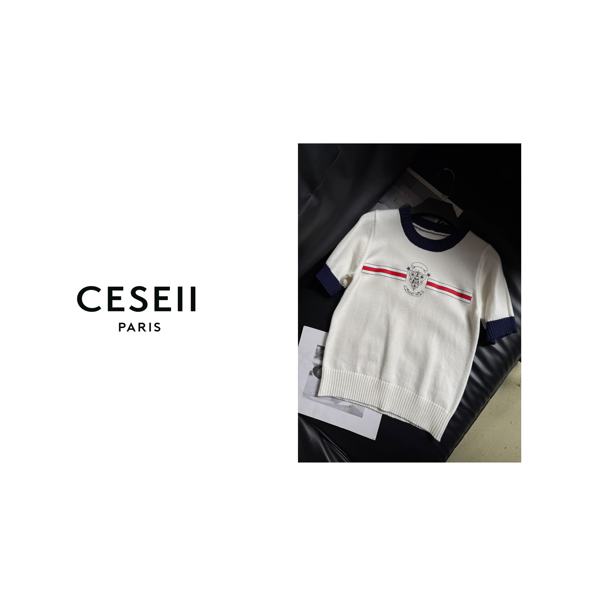 【25XJ086】CESEII25春夏时尚高弹力不起球显瘦百搭印花短袖针织衫