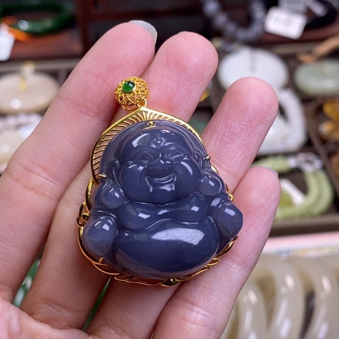 和田玉浓烟紫金镶佛公吊坠未镶嵌