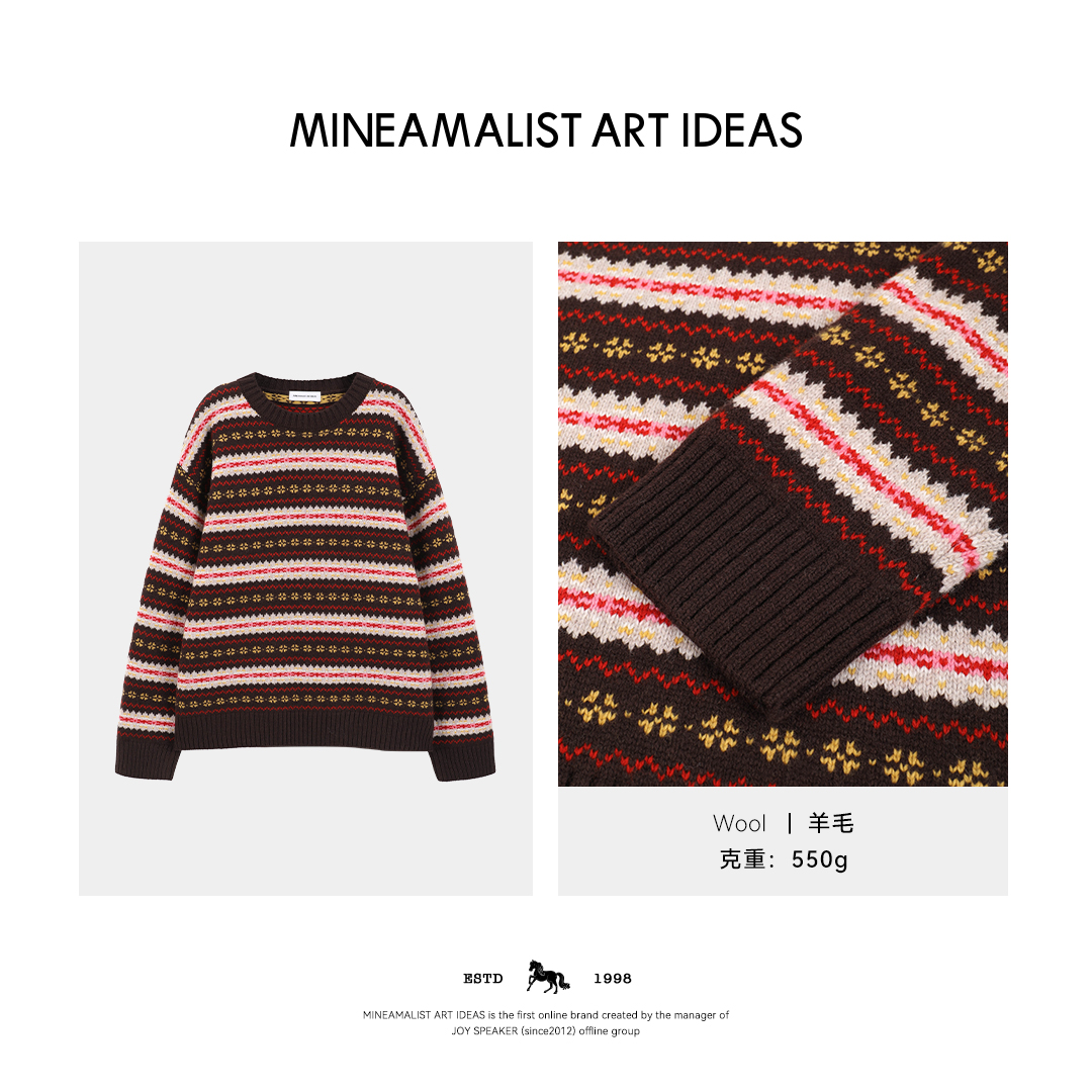 秋冬复古圆领羊毛撞色miu风圣诞毛衣5181M