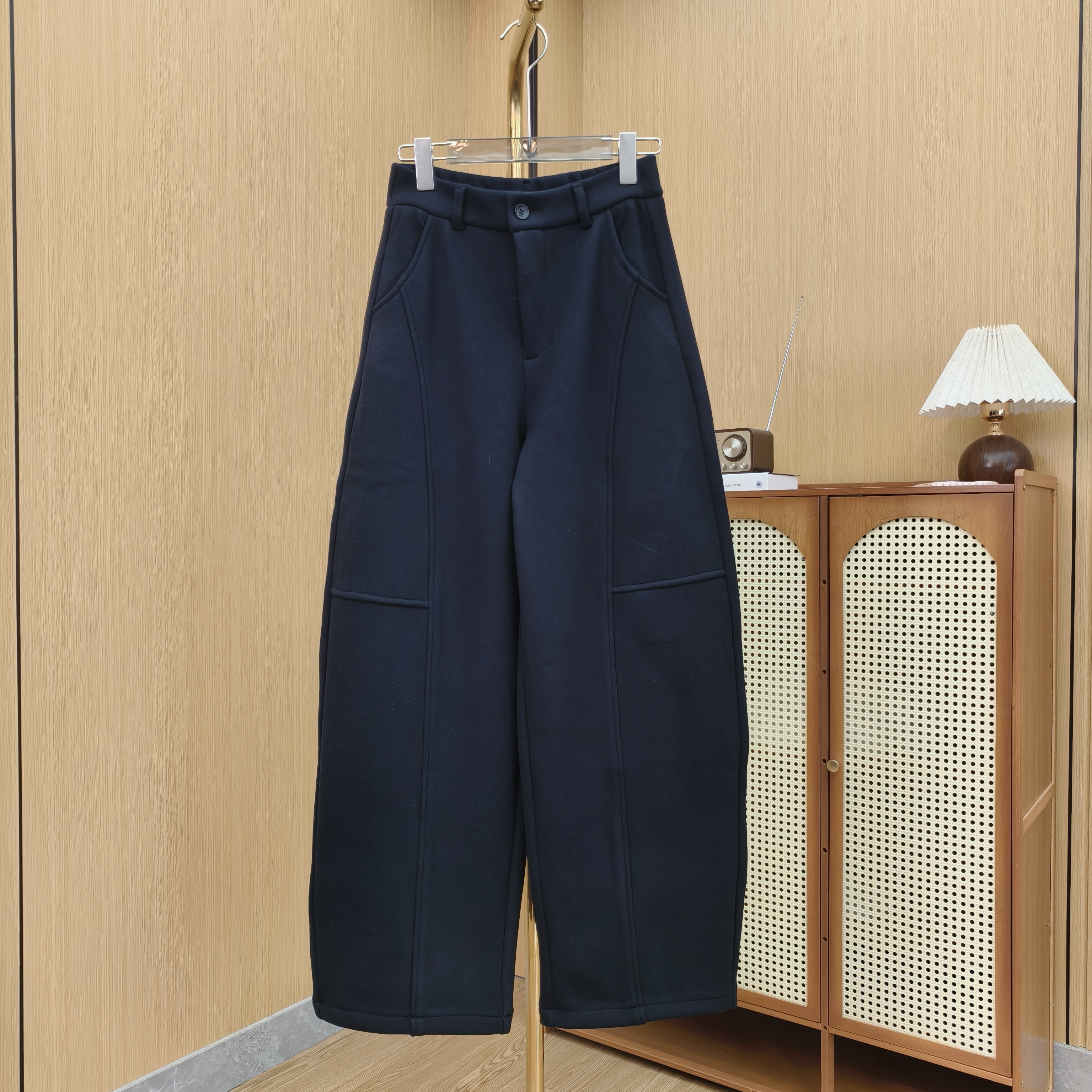 冬季保暖加绒加厚毛呢裤弯刀裤简约时尚弯刀裤百搭休闲裤女