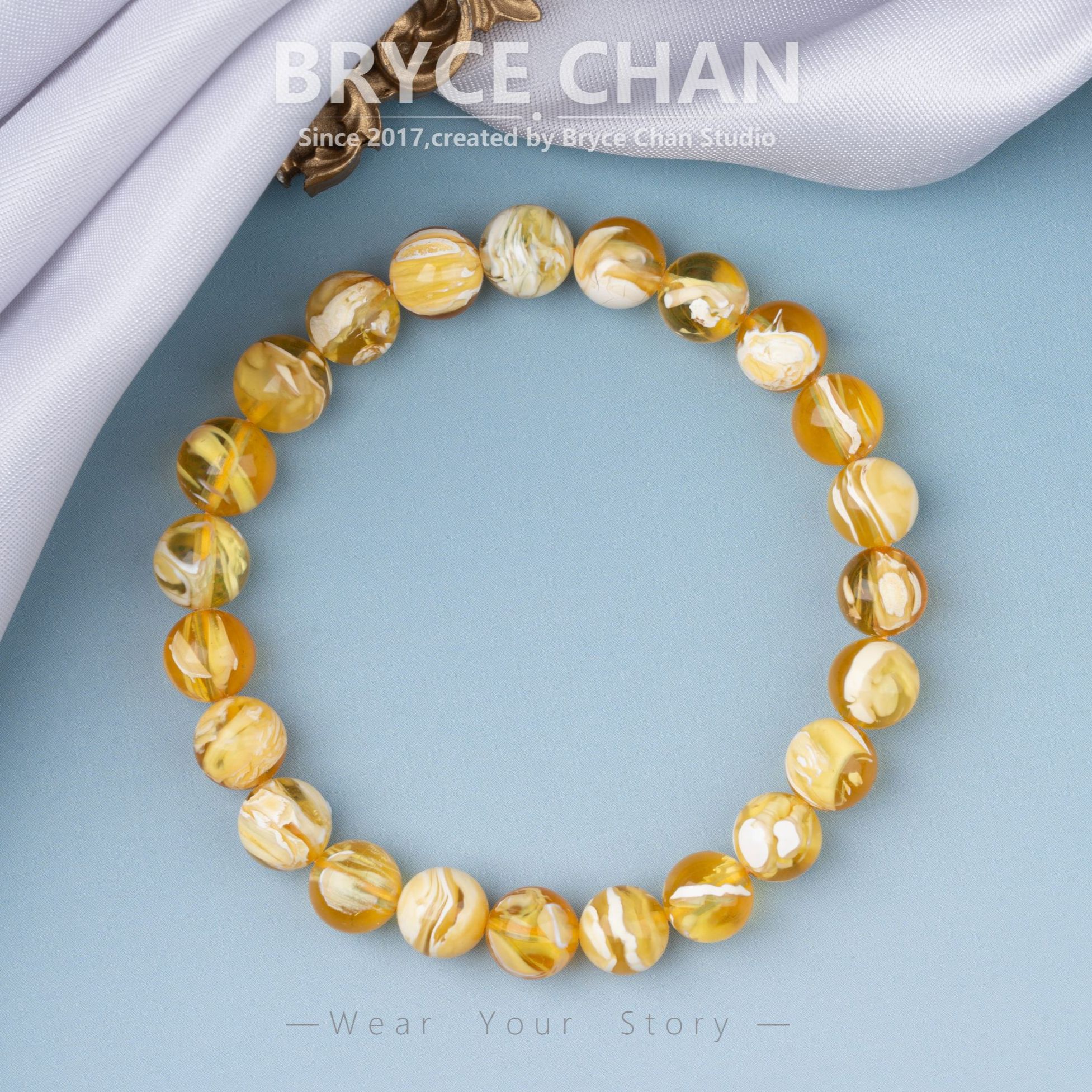 【耀今·怀瑾】（8.2mm·7.27g·手围16）金瓷白拉丝溶洞圆珠蜜蜡手串