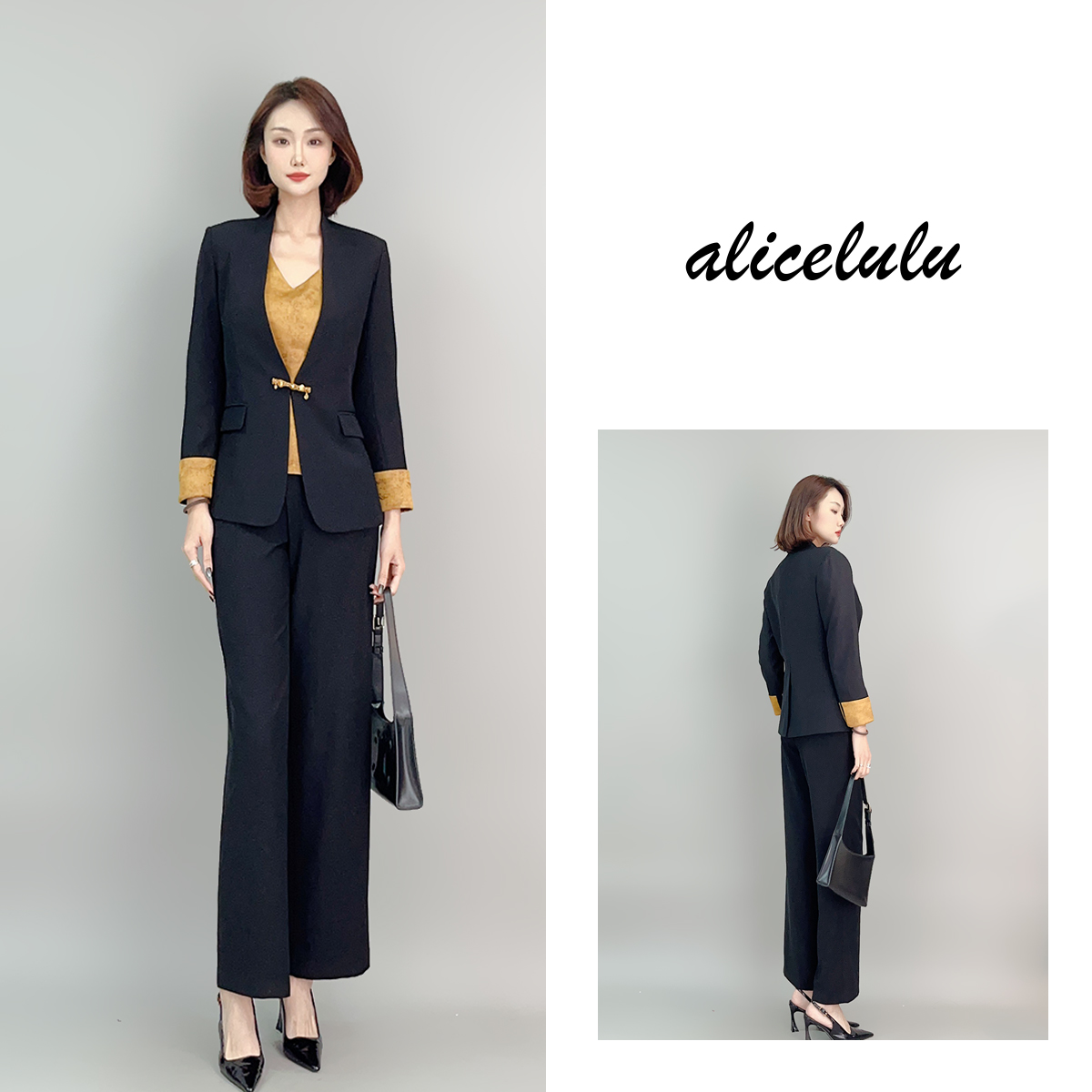 5 alicelulu金色年华”女西装国风盘扣时髦撞色S2141866A