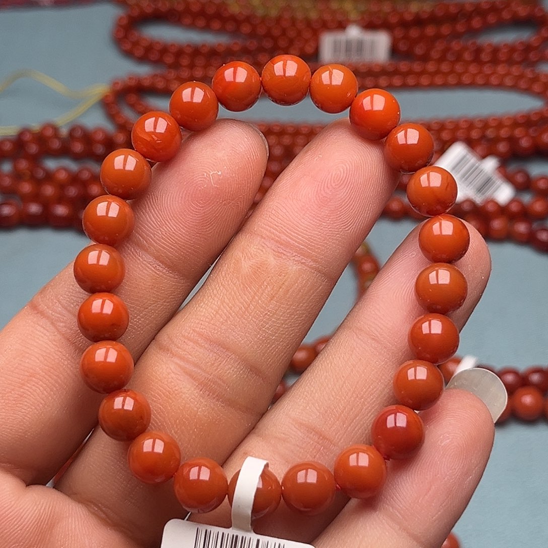南红玛瑙未镶嵌手链柿子红卡8