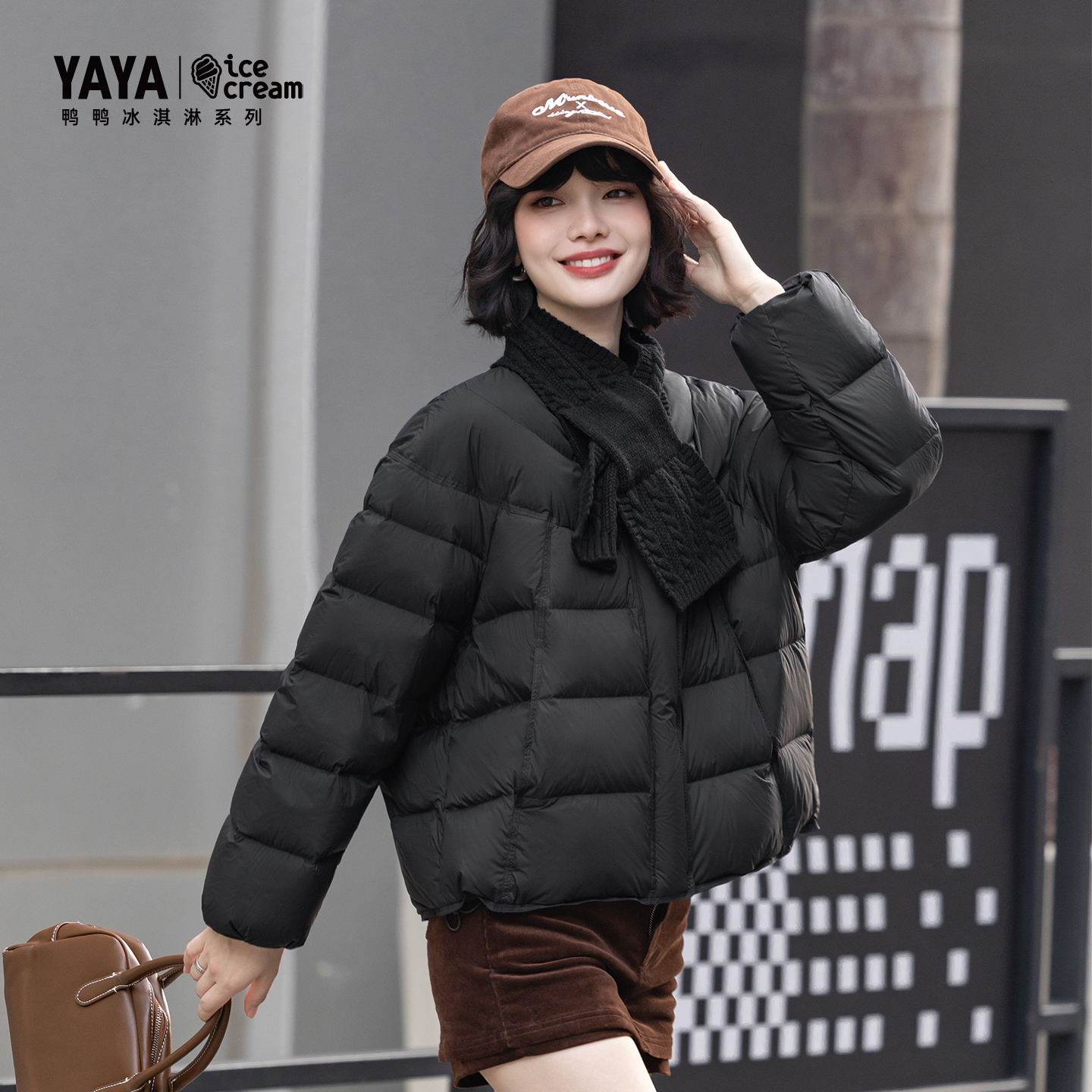 YAYA/鸭鸭90绒羽绒服女短款时尚百搭韩版保暖外套YE5B613892N