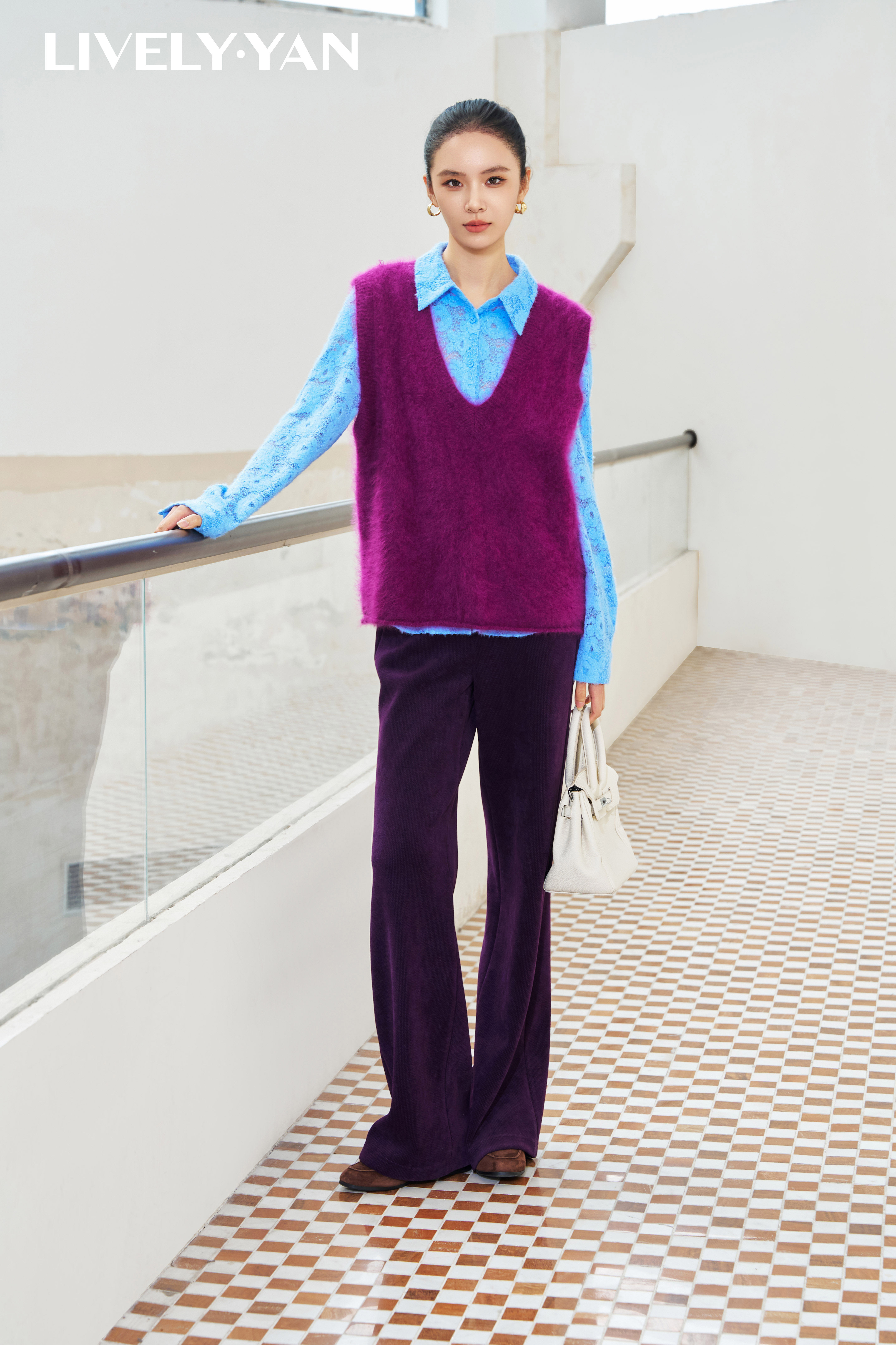 俪妍【LIVELY.YAN】25年冬款紫色加绒直筒裤18073