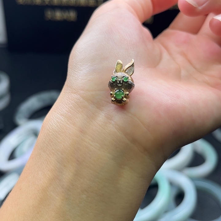 吊坠(不含链)银S925镶嵌翡翠