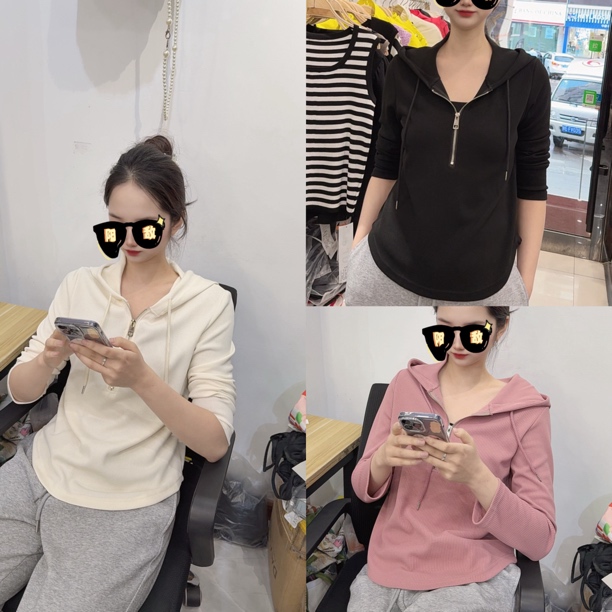 大码针织帽衫T恤打底衫