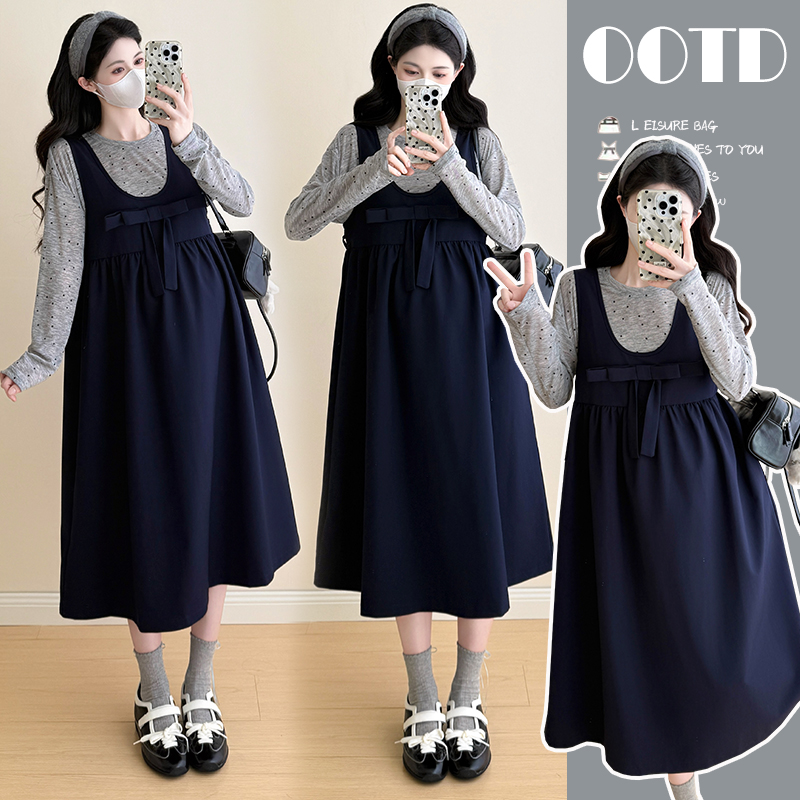 孕妇装2025秋季新款波点内搭上衣背心裙两件套时尚韩版孕妇套装