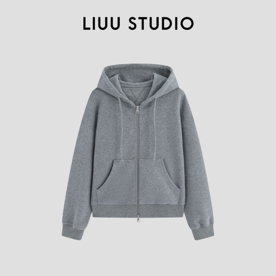 【LIUU】品质单品 定制面料 高级轻盈灰色连帽拉链卫衣