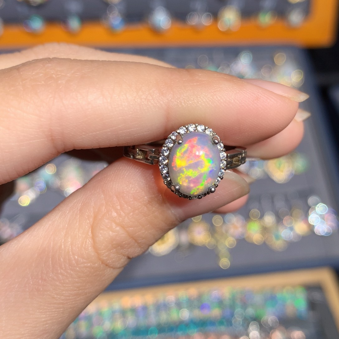 银S925镶嵌欧泊欧泊戒指y