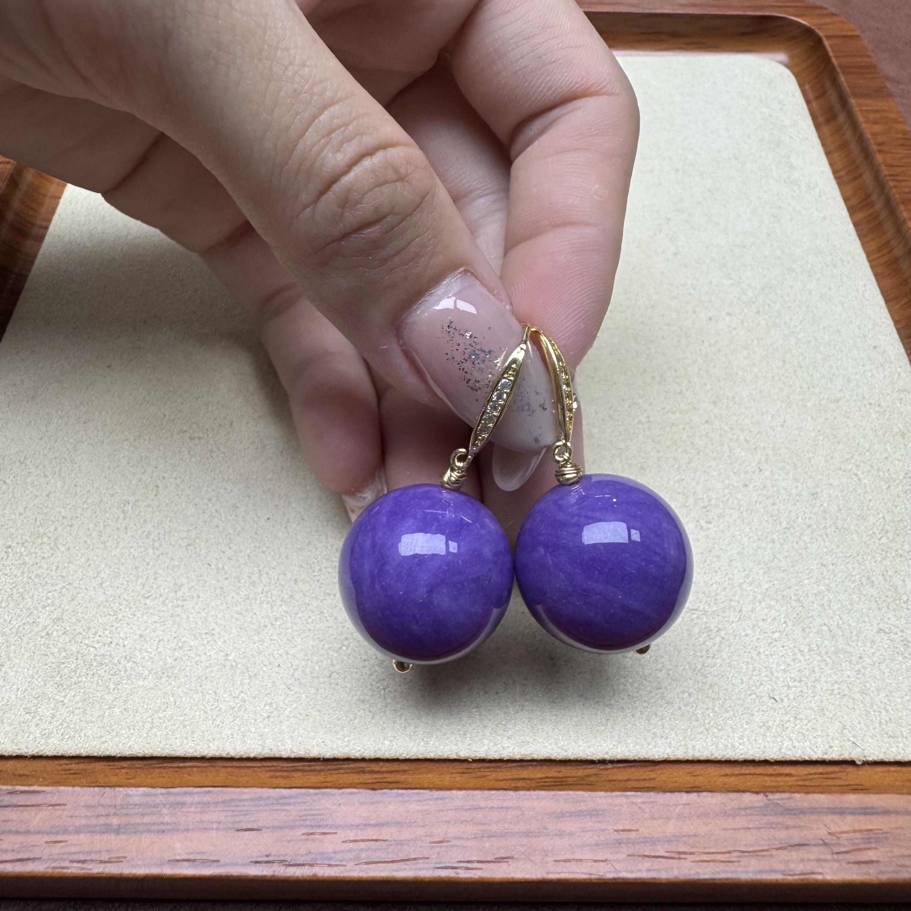 非金属珐琅耳饰 紫霞仙子 2.0mi圆珠耳环 S68