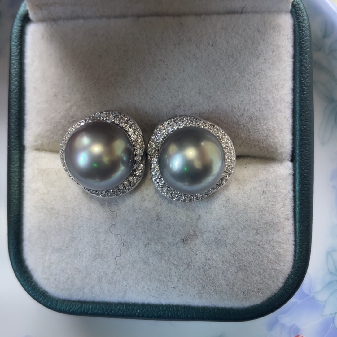 银S925镶嵌海水珍珠耳饰