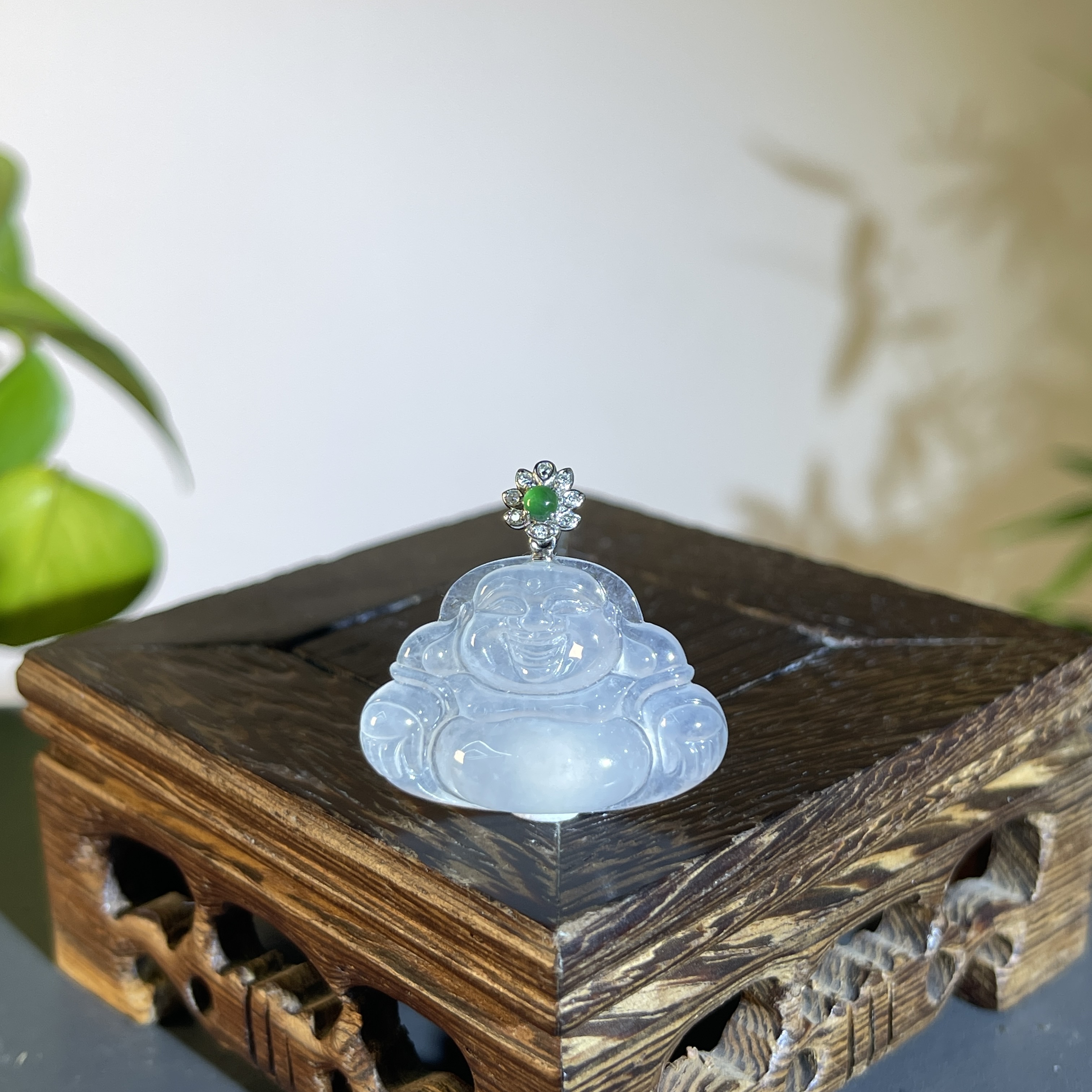 JCB09-158 天然翡翠缅甸A货 18K含钻扣佛公