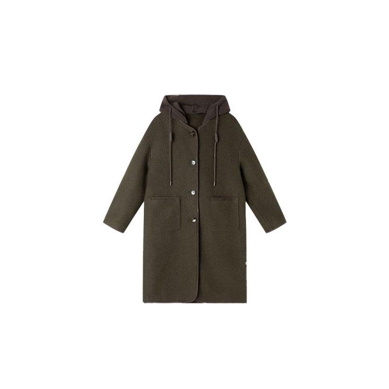 【MUCHEN】 羊毛冬季连帽秋冬透气中长款外套毛呢女装大衣CC2D2523