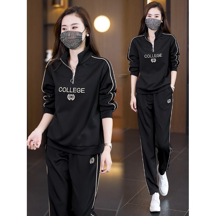 妈妈秋装休闲运动服套装2025新减龄时尚显瘦立领卫衣卫裤两件套女
