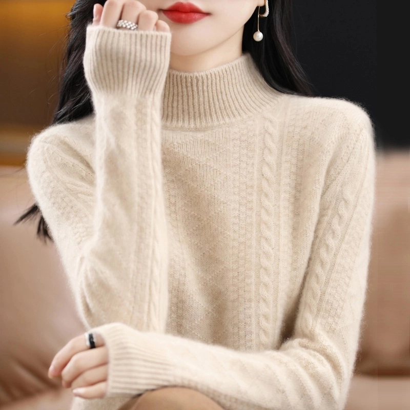 【重磅加厚】羊毛衫女高领套头加厚毛衣新款提花针织打底衫