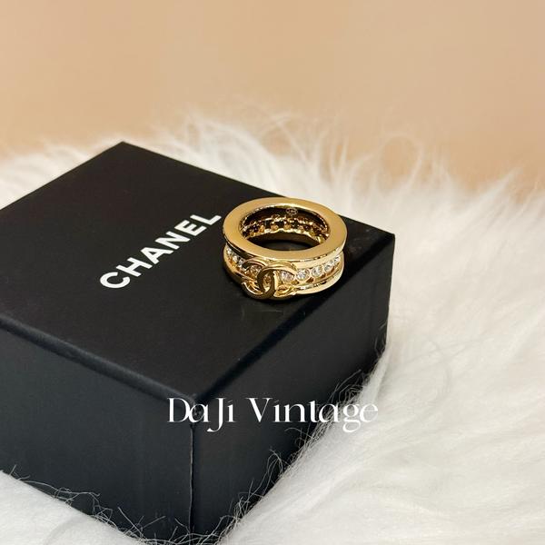 大吉中古/Chanel香奈儿金色双c水钻戒指