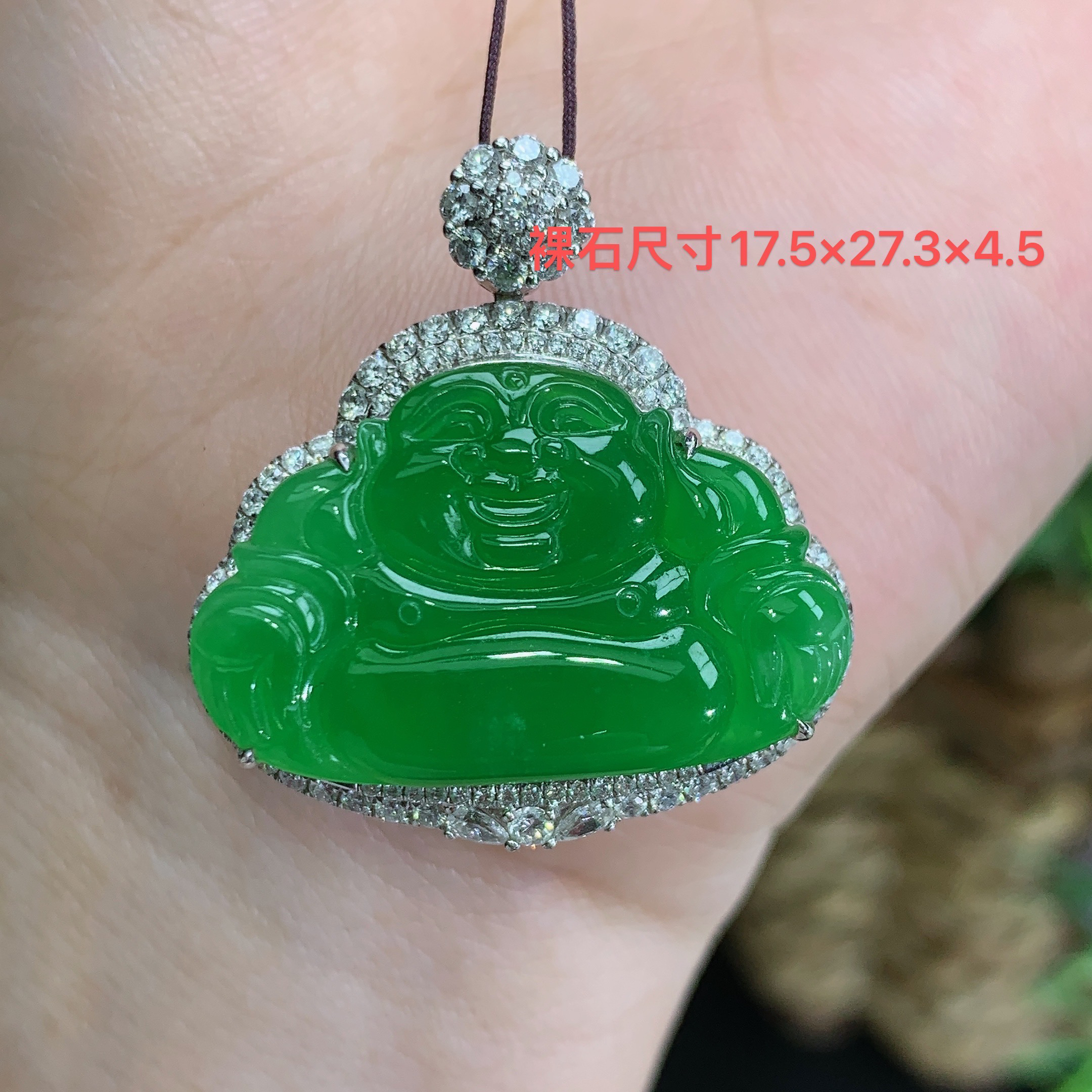 缅甸天然翡翠A货18k冰种满阳绿佛公吊坠雪尺寸30.4×28.7×11.3mm