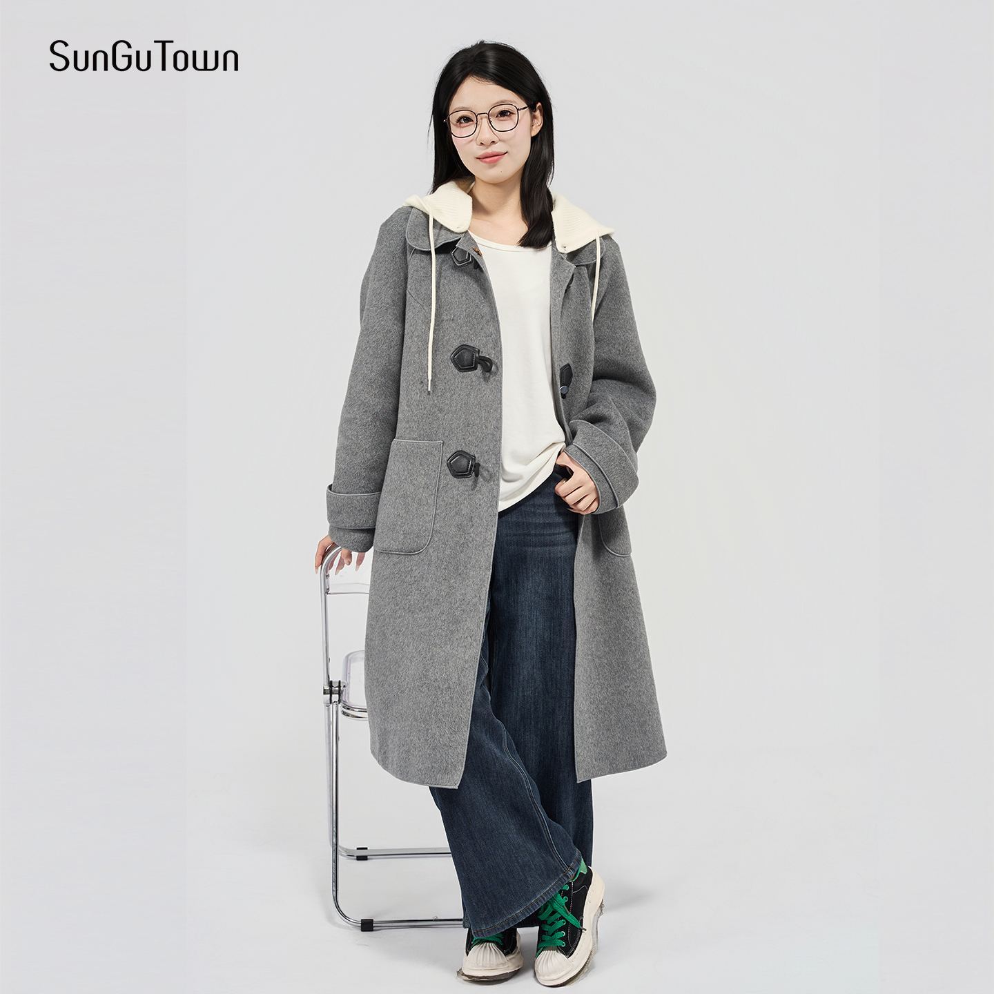 森谷小城老钱风秋冬新款针织帽长款呢大衣5DQT00029