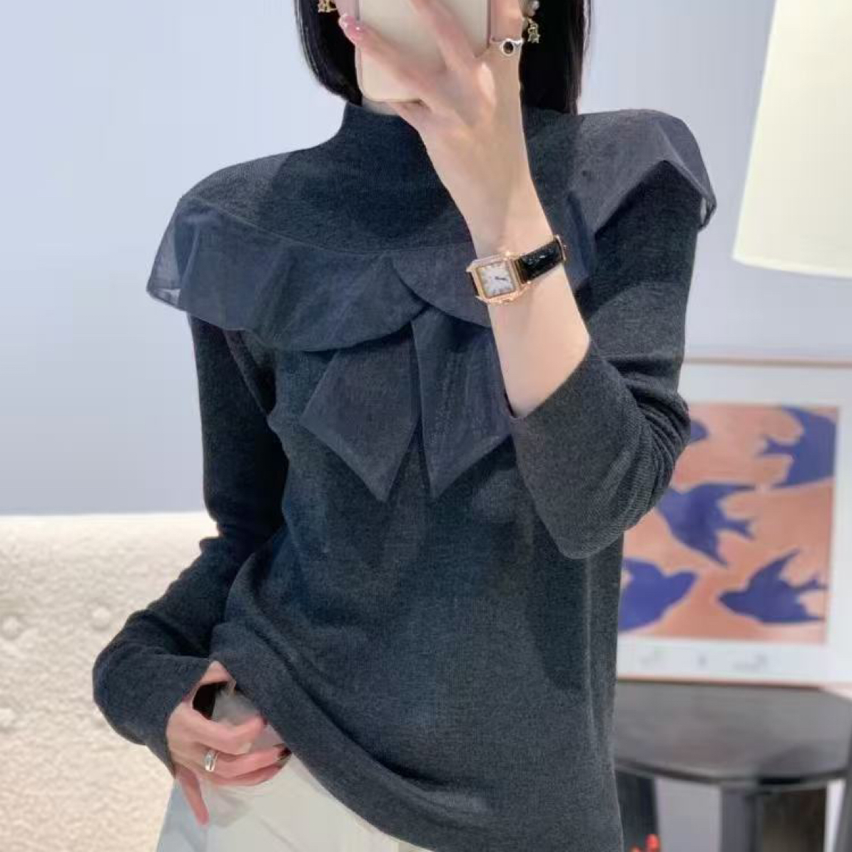 韩版秋冬蝴蝶结针织毛针织衫