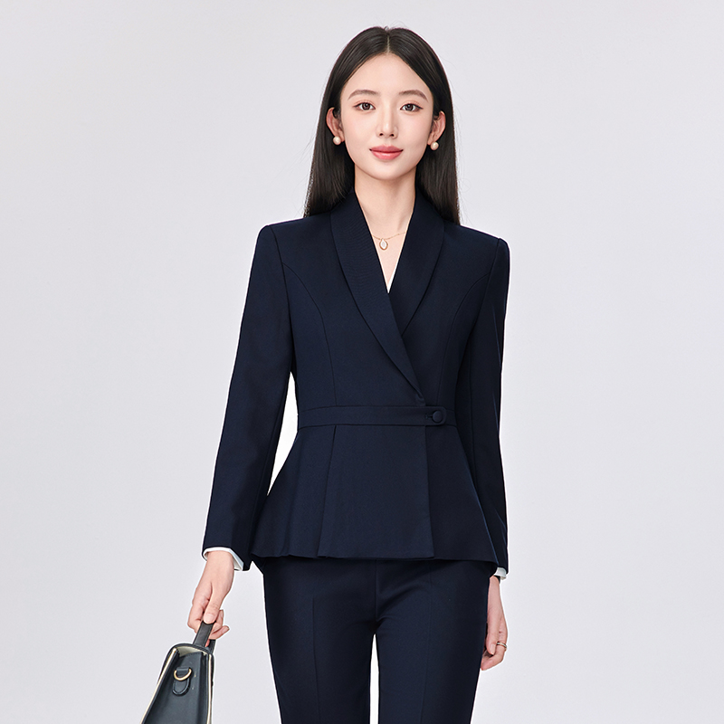 藏青色西装套装女春秋2025新款女士常规款面试职业时尚单排扣西装