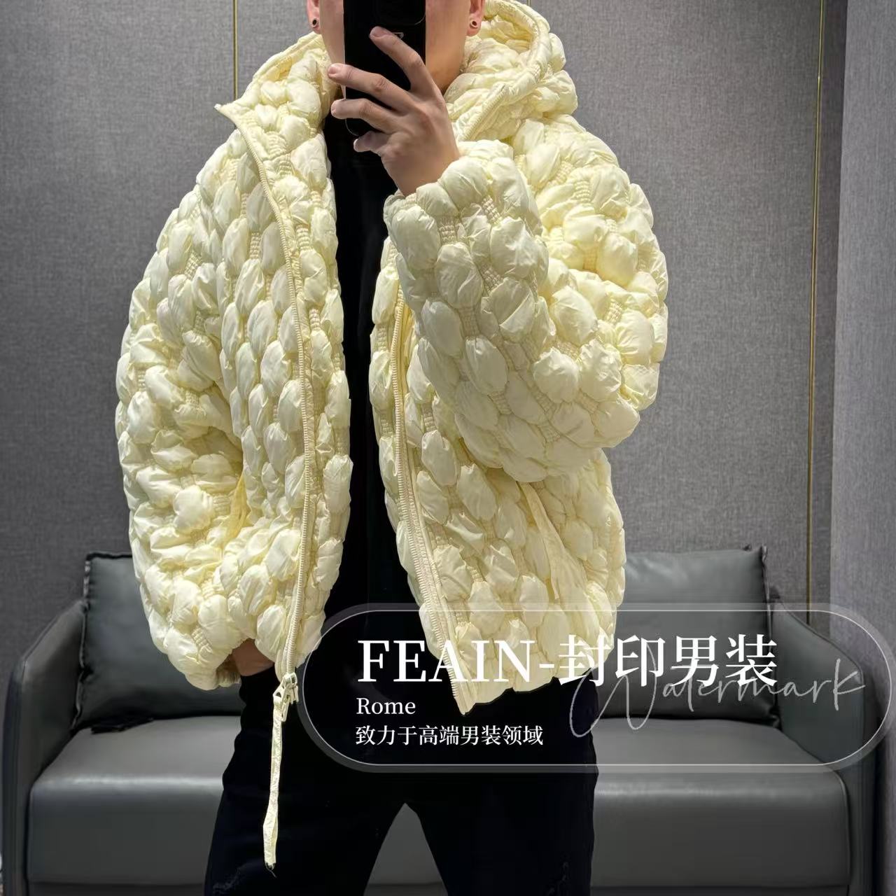 【鹅绒泡豆腐】高端潮牌全手工立体泡豆腐设计元素男士鹅绒服23933