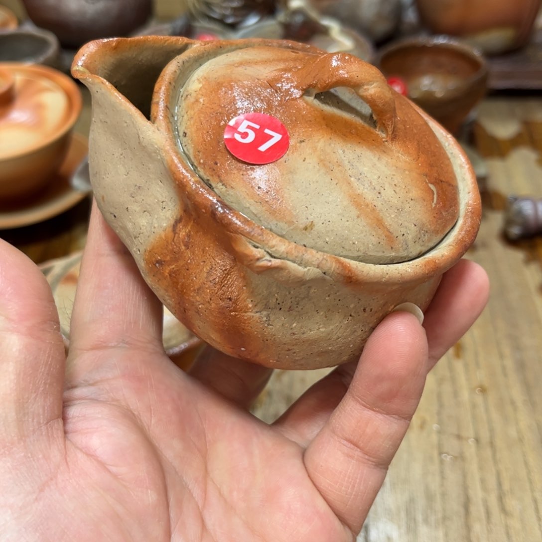 横山直树手捏盖置茶杯茶宠备前茶盘