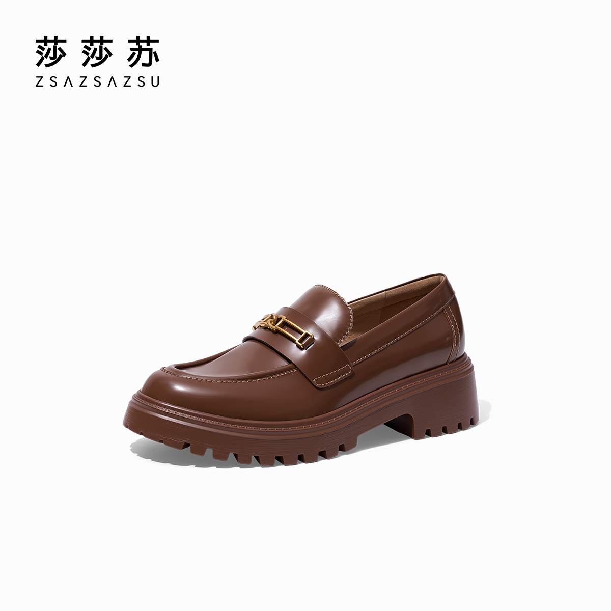 小金扣莎莎苏2024春季新款粗跟百搭英伦风雅丹风乐福鞋ZA54119-41