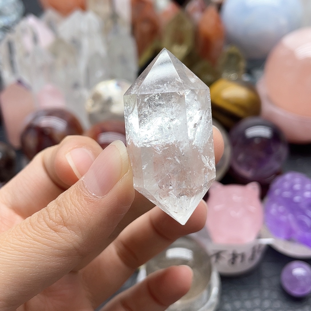 珠宝半成品未镶嵌水晶30白水晶双尖无裂