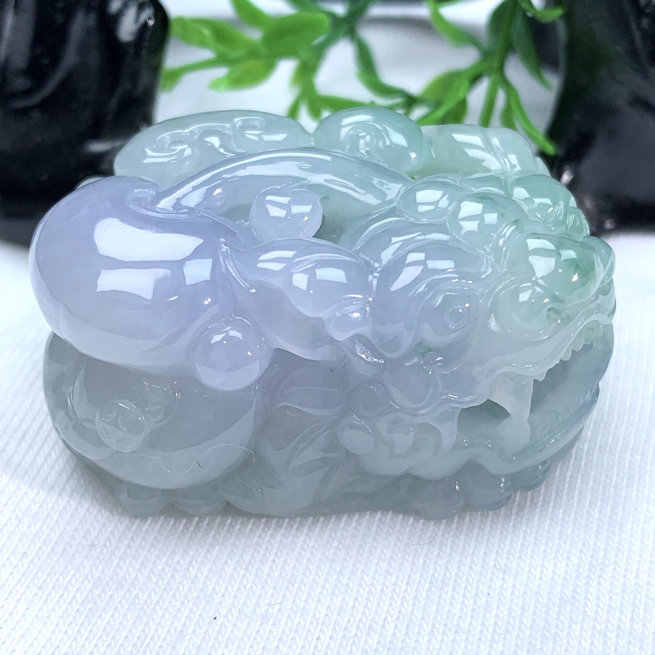 天然缅甸翡翠A货冰润紫色阴阳眼口含珠貔貅吊坠41.8−29−21.6mm